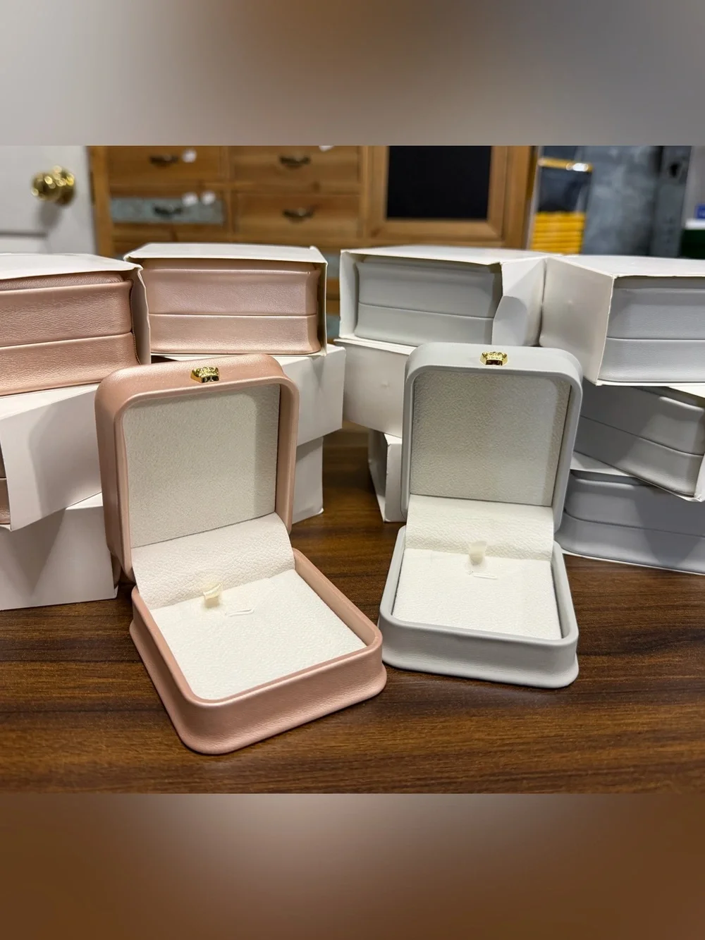 Luxury Crown Rose Gold and Gray PU Leather Jewelry Pendant Boxes lot of 14